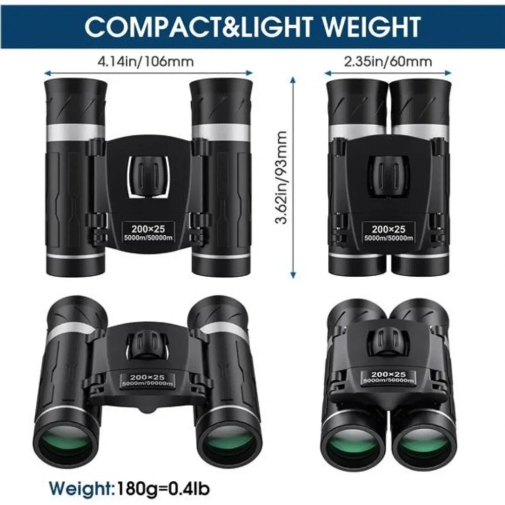 200x25 Compact Binoculars for Adults and Kids, High Powered Mini Pocket